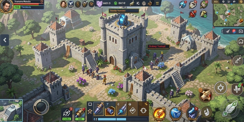 Tangkapan layar gameplay <strong>66D</strong> menunjukkan aksi menara bertahan di medan pertempuran.
