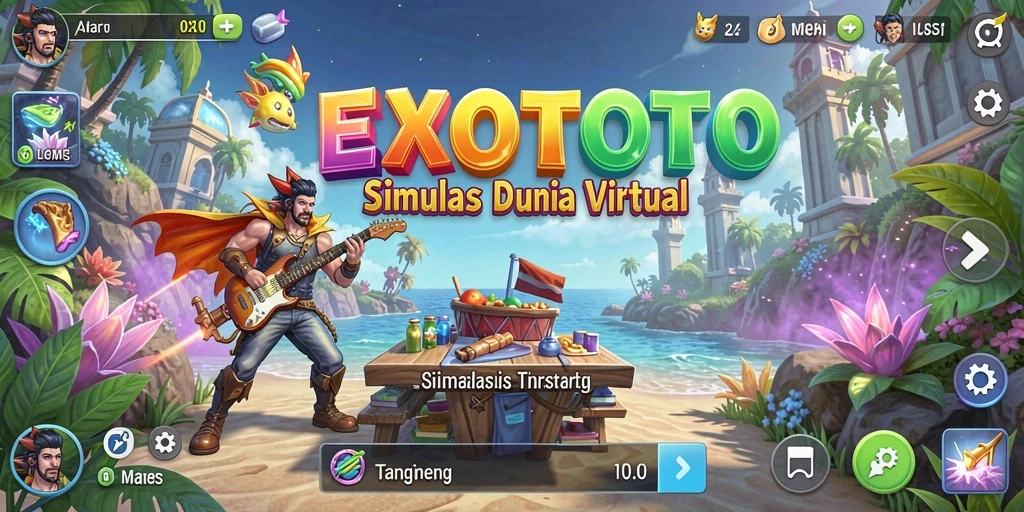 Screenshot gameplay EXOTOTO yang menampilkan interaksi dalam dunia virtual.