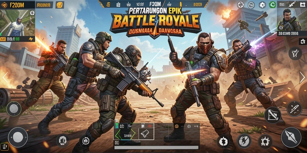 Screenshot menampilkan serunya gameplay F200M dalam pertempuran Battle Royale.