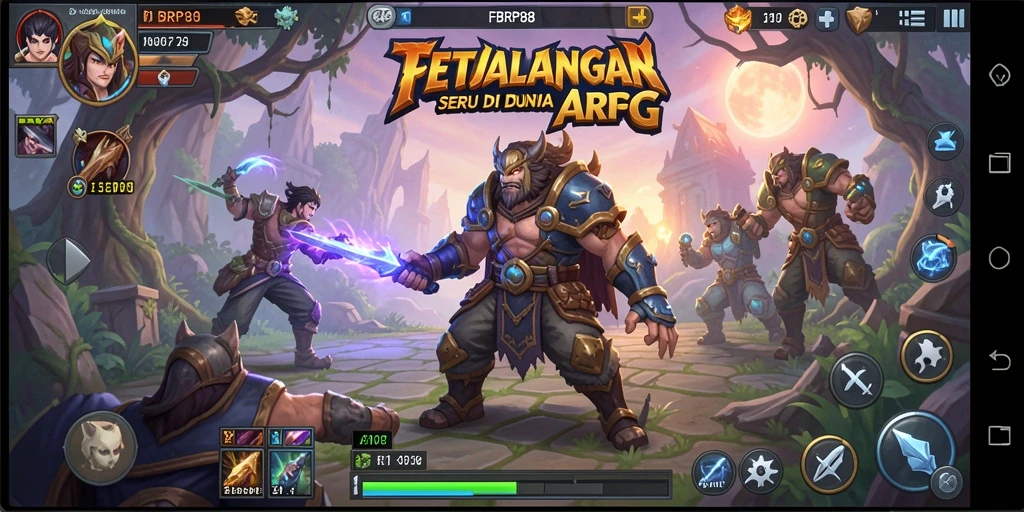 Screenshot gameplay FBRP88 menampilkan pertarungan seru antara pahlawan dan monster.