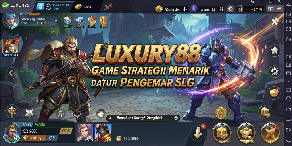 Gameplay LUXURY88 menampilkan pertempuran dan pembangunan kerajaan yang seru.