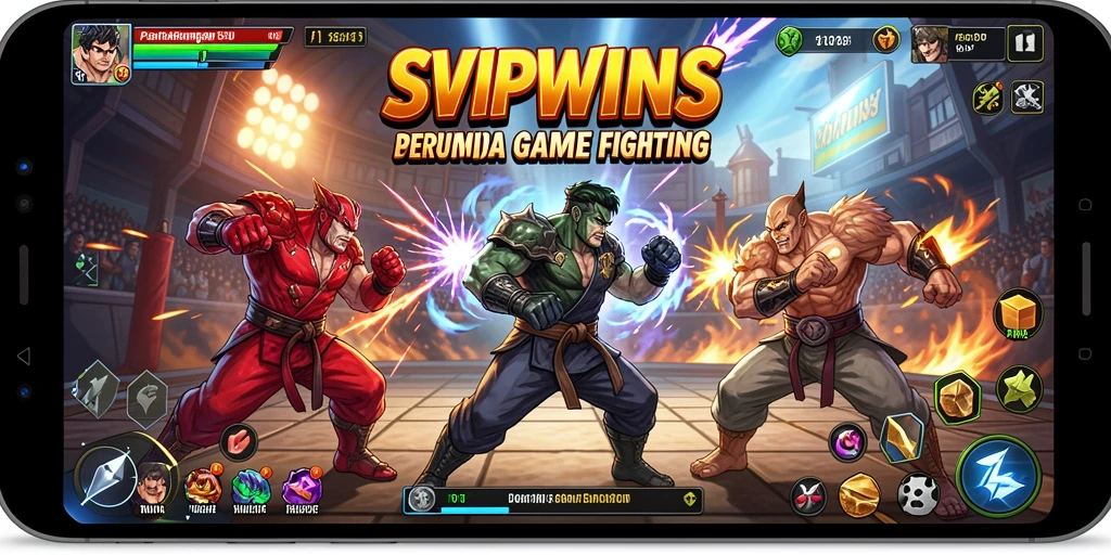 Screenshot menampilkan karakter bertarung dalam arena yang dinamis.